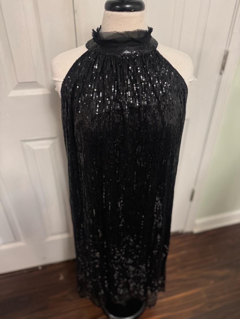 Ashley Stewart Black Sequined High Neck Dress